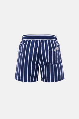 Rear view of Polo Ralph Lauren Swim shorts 'Traveler' navy/white striped with elasticated waistband, back pocket with button flap, and classic stripes.

<p>Stylish confidence for your travels: These POLO RALPH LAUREN swim shorts are the perfect companion 