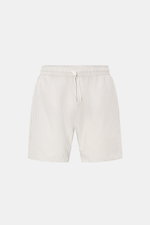 Front view of 04651/ A trip in a bag Swim shorts light grey/white striped featuring elasticated waistband with drawstring, side pockets, back pocket with fastener, and side-vented hem.

Description:
<p>Perfect for your next summer holiday: With their mode