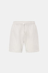 Front view of 04651/ A trip in a bag Swim shorts light grey/white striped featuring elasticated waistband with drawstring, side pockets, back pocket with fastener, and side-vented hem.

Description:
<p>Perfect for your next summer holiday: With their mode