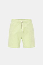Front view of 04651/ A trip in a bag Swim shorts pastel green/white striped with elastic waistband, drawstring, and striped seersucker fabric.

Description:  
<p>Perfect for your next summer holiday: With their modern striped pattern, these swim shorts by