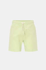 Front view of 04651/ A trip in a bag Swim shorts pastel green/white striped with elastic waistband, drawstring, and striped seersucker fabric.

Description:  
<p>Perfect for your next summer holiday: With their modern striped pattern, these swim shorts by