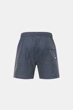 04651/ A trip in a bag Badeshorts 'Hansen' navy/weiß gemustert, Rückansicht, elastischer Bund, Saumschlitze, Mesh-Innenfutter, Regular Fit.