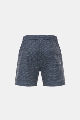 04651/ A trip in a bag Badeshorts 'Hansen' navy/weiß gemustert, Rückansicht, elastischer Bund, Saumschlitze, Mesh-Innenfutter, Regular Fit.