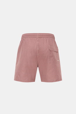 Rückansicht der 04651/ A trip in a bag Badeshorts "Hansen" taupe/rot gemustert mit elastischem Bund, Taschen und seitlichen Saumschlitzen, Regular Fit.