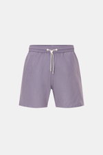 Frontansicht der 04651/ A trip in a bag Badeshorts 'Hansen' lavender/taupe gemustert mit elastischem Bund, Tunnelzug, Seitentaschen, Mesh-Innenfutter, Regular Fit.