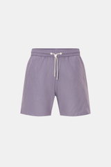 Frontansicht der 04651/ A trip in a bag Badeshorts 'Hansen' lavender/taupe gemustert mit elastischem Bund, Tunnelzug, Seitentaschen, Mesh-Innenfutter, Regular Fit.