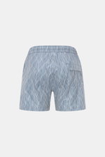 04651/ A trip in a bag Badeshorts "Superkilen" rauchblau/weiß gemustert, Rückansicht, elastischer Bund, Gesäßtasche mit Klettverschluss, Regular Fit, Microfaser.