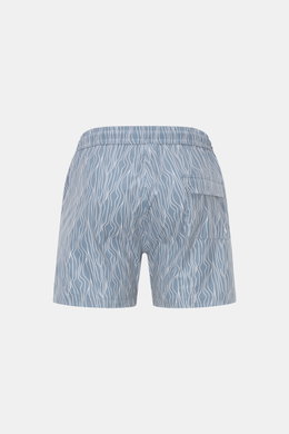 04651/ A trip in a bag Badeshorts "Superkilen" rauchblau/weiß gemustert, Rückansicht, elastischer Bund, Gesäßtasche mit Klettverschluss, Regular Fit, Microfaser.