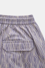 04651/ A trip in a bag Badeshorts 'Superkilen' lavender/pastellgelb gemustert, Detail Rückansicht mit elastischem Bund, Gesäßtasche, leichter Microfaserstoff, Regular Fit, Mesh-Innenfutter, seitliche Saumschlitze, Taschen. Sommerlicher Eyecatcher mit Allo