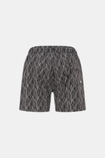 04651/ A trip in a bag Badeshorts 'Superkilen' schwarz/weiß gemustert, Rückansicht, Microfaser, Regular Fit, elastischer Bund, Taschen, Mesh-Innenfutter.