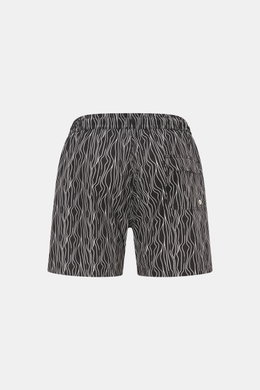 04651/ A trip in a bag Badeshorts 'Superkilen' schwarz/weiß gemustert, Rückansicht, Microfaser, Regular Fit, elastischer Bund, Taschen, Mesh-Innenfutter.