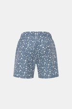 Rückansicht der 04651/ A trip in a bag Badeshorts 'Seaside' rauchblau/creme gemustert, Regular Fit, elastischer Bund, Microfaser, mit Taschen.