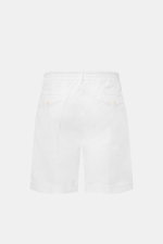Rear view of 04651/ A trip in a bag Badeshorts 'Plain Swim' off-white made from soft, quick-drying microfiber with contrast stitching, elastic waistband with drawstring, side seam pockets, back pockets with button closure, mesh lining, and a small woven l