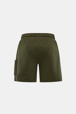 Ché Sweat-Shorts 'Inigo' dark olive, Rückansicht, reine Baumwolle, weicher Griff, Regular Fit, regulierbarer Bund, Taschen seitlich, Häkel-Tasche als Blickfang.