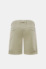 Mason's Shorts 'Torino' graugrün, Rückansicht, leichte elastische Baumwolle, Regular Fit, französische Taschen, fixierter Saumaufschlag, Komfort für Frühjahrsurlaub.