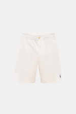 Polo Ralph Lauren Shorts 'Prepster' offwhite, frontale Nahaufnahme, leichter Baumwoll-Twill, elastischer Bund mit Tunnelzug, Logo-Stitching vorne.