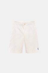 Polo Ralph Lauren Shorts 'Prepster' offwhite, frontale Nahaufnahme, leichter Baumwoll-Twill, elastischer Bund mit Tunnelzug, Logo-Stitching vorne.