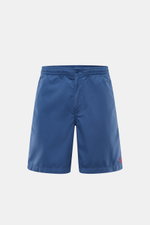 Polo Ralph Lauren Shorts 'Prepster' dunkelblau, frontale Nahaufnahme, reine Baumwolle, weicher Griff, Regular Fit, elastischer Bund mit Tunnelzug, Reißverschluss, Bundknopf, französische Taschen, paspelierte Gesäßtaschen, Logo-Stitching, sommerlicher Eyec