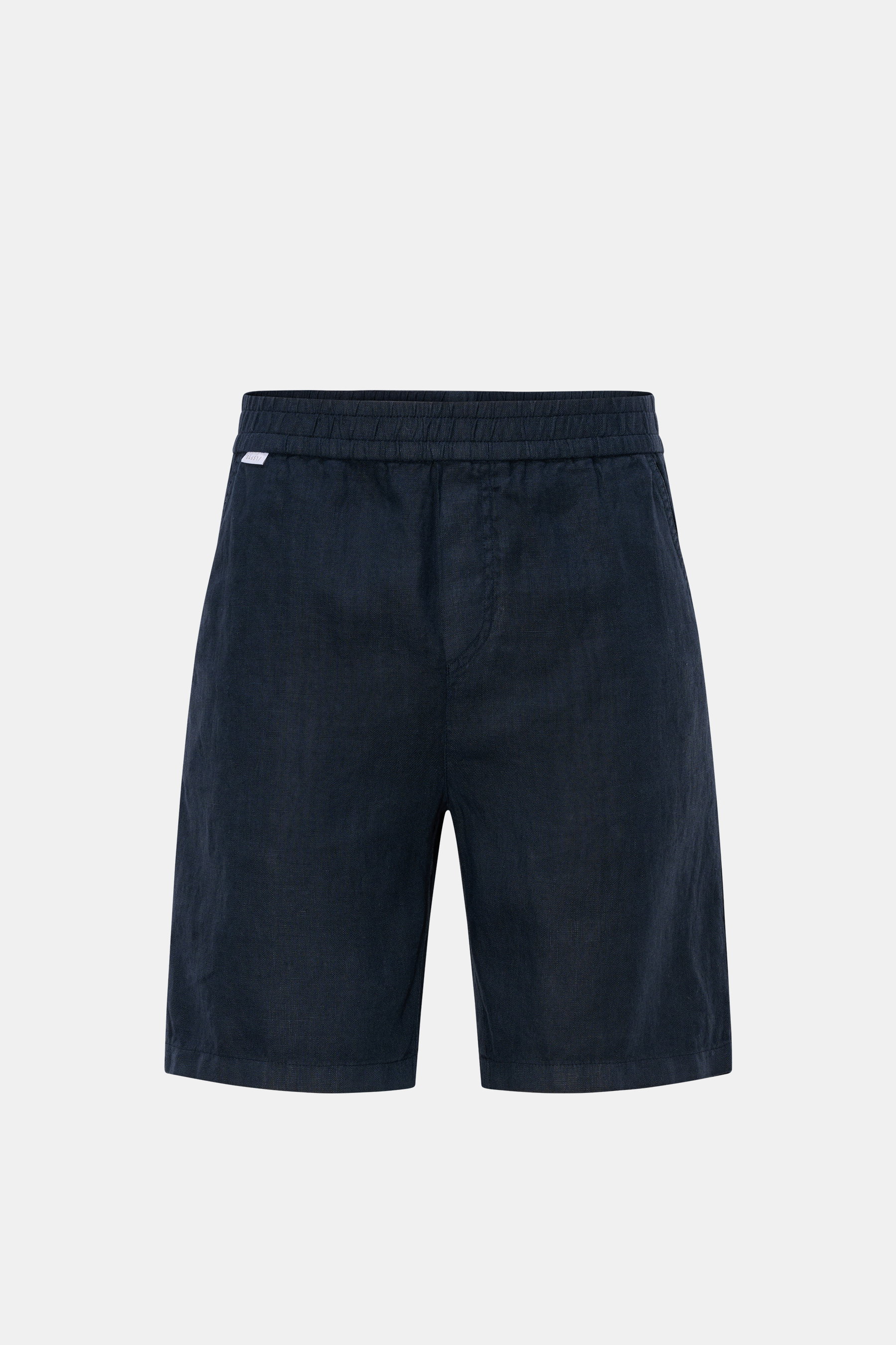 Front view of 04651/ A trip in a bag Linen shorts navy, made of airy garment-dyed linen with elastic waistband, French pockets, and patch back pocket.

Description: <p>With this airy model, 04651/ A TRIP IN A BAG presents a comfortable pair of pure linen 