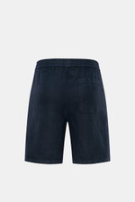 04651/ A trip in a bag Leinenshorts navy, Rückansicht, Regular Fit, elastischer Bund, französische Taschen, aufgesetzte Gesäßtasche, weiches, luftiges Leinen.