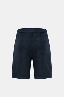 04651/ A trip in a bag Leinenshorts navy, Rückansicht, Regular Fit, elastischer Bund, französische Taschen, aufgesetzte Gesäßtasche, weiches, luftiges Leinen.