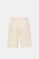 04651/ A trip in a bag Leinenshorts beige, Rückansicht, luftiges Leinen, elastischer Bund, französische Taschen, weicher Griff, Regular Fit.