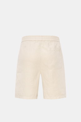 04651/ A trip in a bag Leinenshorts beige, Rückansicht, luftiges Leinen, elastischer Bund, französische Taschen, weicher Griff, Regular Fit.