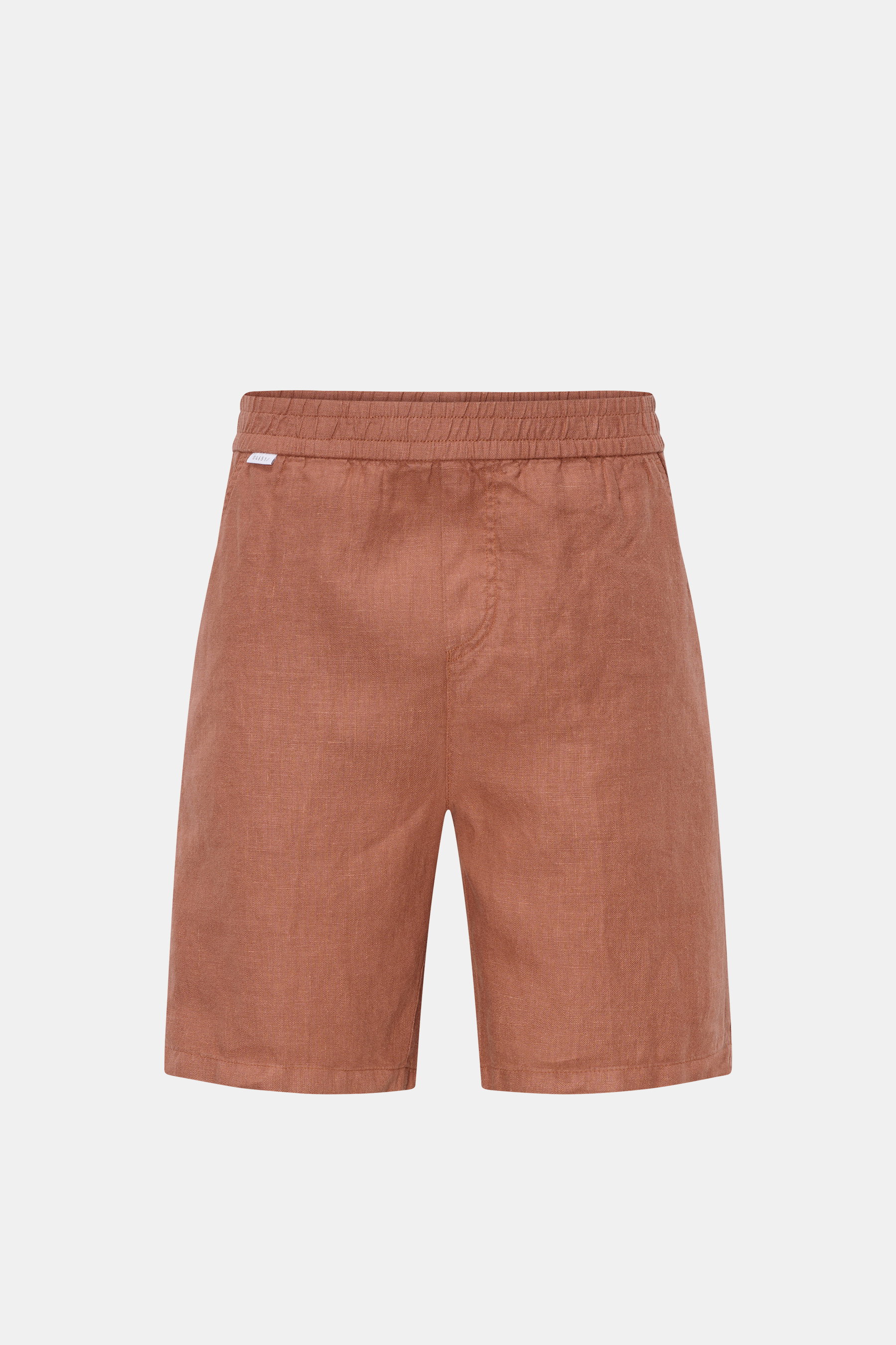 Front view of 04651/ A trip in a bag Linen shorts rust brown, airy pure linen with elastic waistband and French pockets.

Description: <p>With this airy model, 04651/ A TRIP IN A BAG presents a comfortable pair of pure linen shorts that are the perfect co