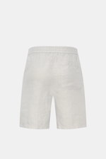 04651/ A trip in a bag Leinenshorts hellgrau, Rückansicht, elastischer Bund, französische Taschen, weiches, luftiges Leinen, Regular Fit, Weblabel am Bund.