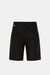 Schwarze 04651/ A trip in a bag Leinenshorts, frontale Aufnahme, Regular Fit, elastischer Bund, französische Taschen, weiches Leinen, garment dyed.