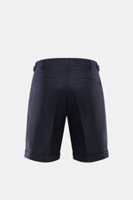 04651/ A trip in a bag Leinen-Shorts navy, Rückansicht, reine Leinen, Regular Fit, Side-Adjuster, Saumaufschlag, französische Taschen.