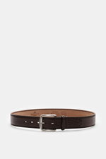 Front-facing view of Fausto Colato Gürtel Bisonleder dunkelbraun, a dark brown belt made of grained bison leather with a brass prong buckle and one loop, crafted in genuine Made-in-Italy quality.