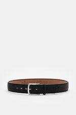 Front view of the Fausto Colato Gürtel Bisonleder graublau showcasing its soft, grained bison leather, brass buckle, and single loop, made in Italy.