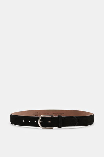 Front view of Fausto Colato Gürtel schwarz, a luxurious black suede leather belt with a soft touch, brass buckle, and practical loop.

Description:  
<p>Luxuriöser Akzent in hochwertiger Leder-Ausführung: Beweisen Sie mit dem zeitlosen Gürtel aus samtigem