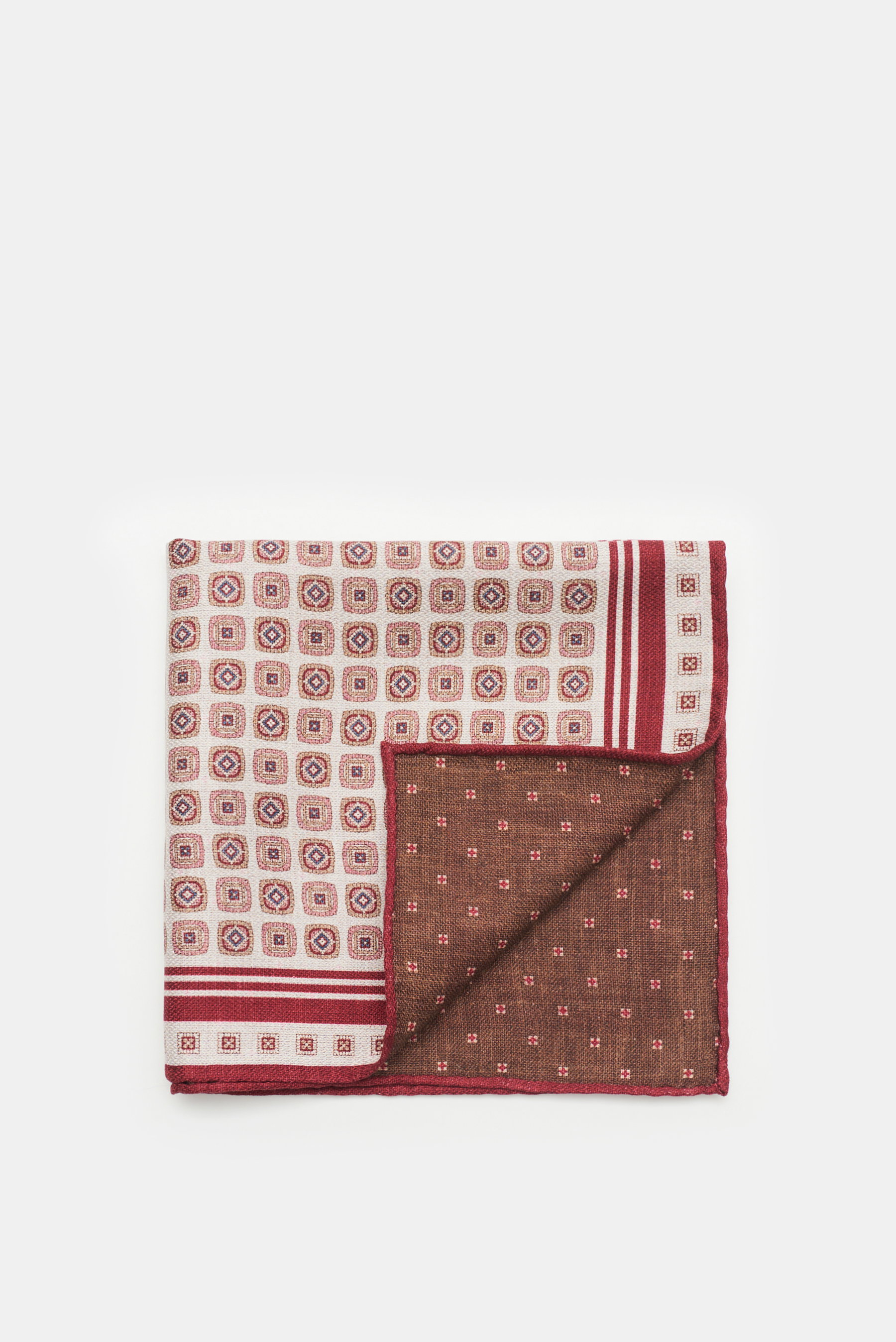 Brunello Cucinelli Einstecktuch creme/bordeaux gemustert