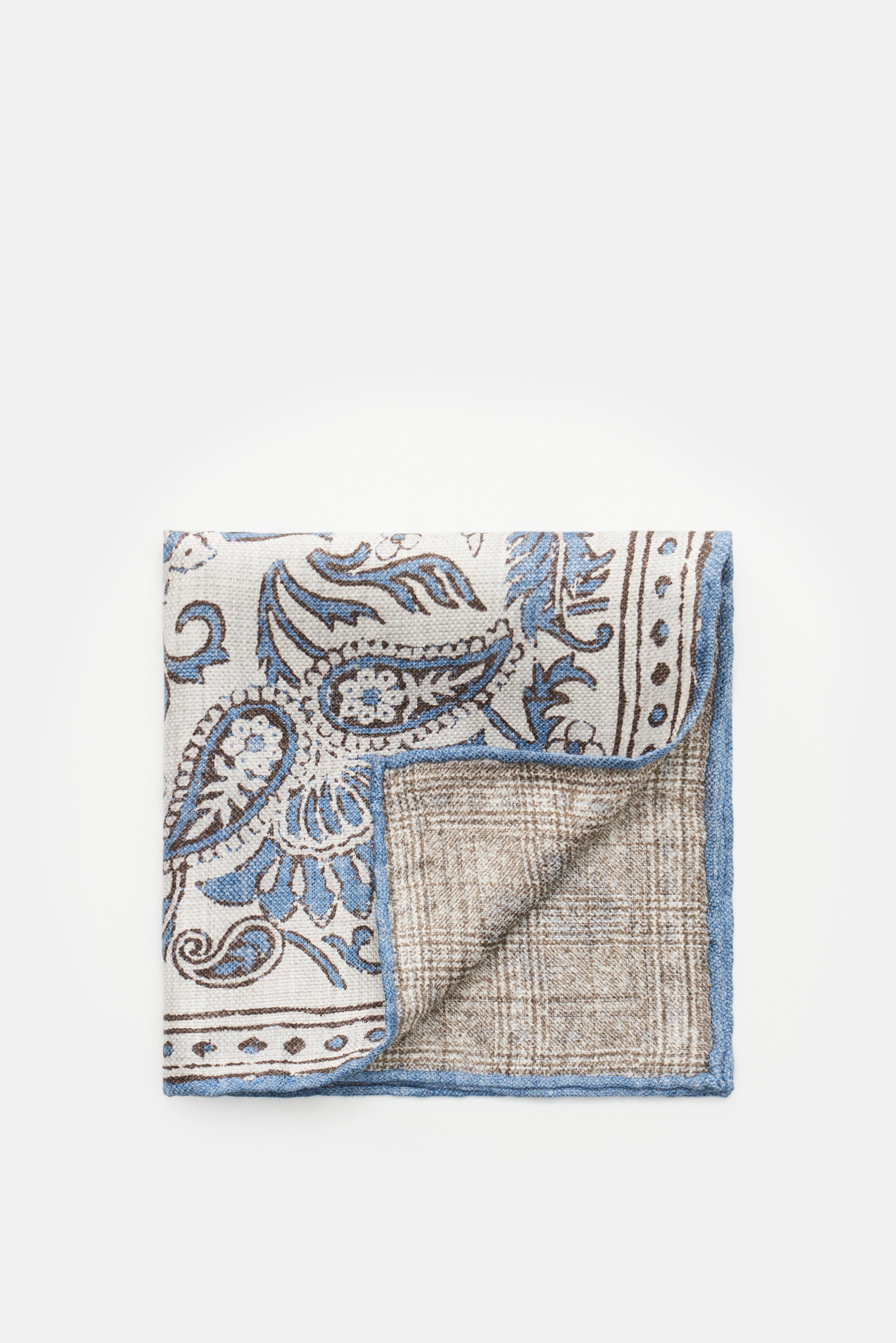 Brunello Cucinelli Einstecktuch creme/blau/dunkelbraun gemustert