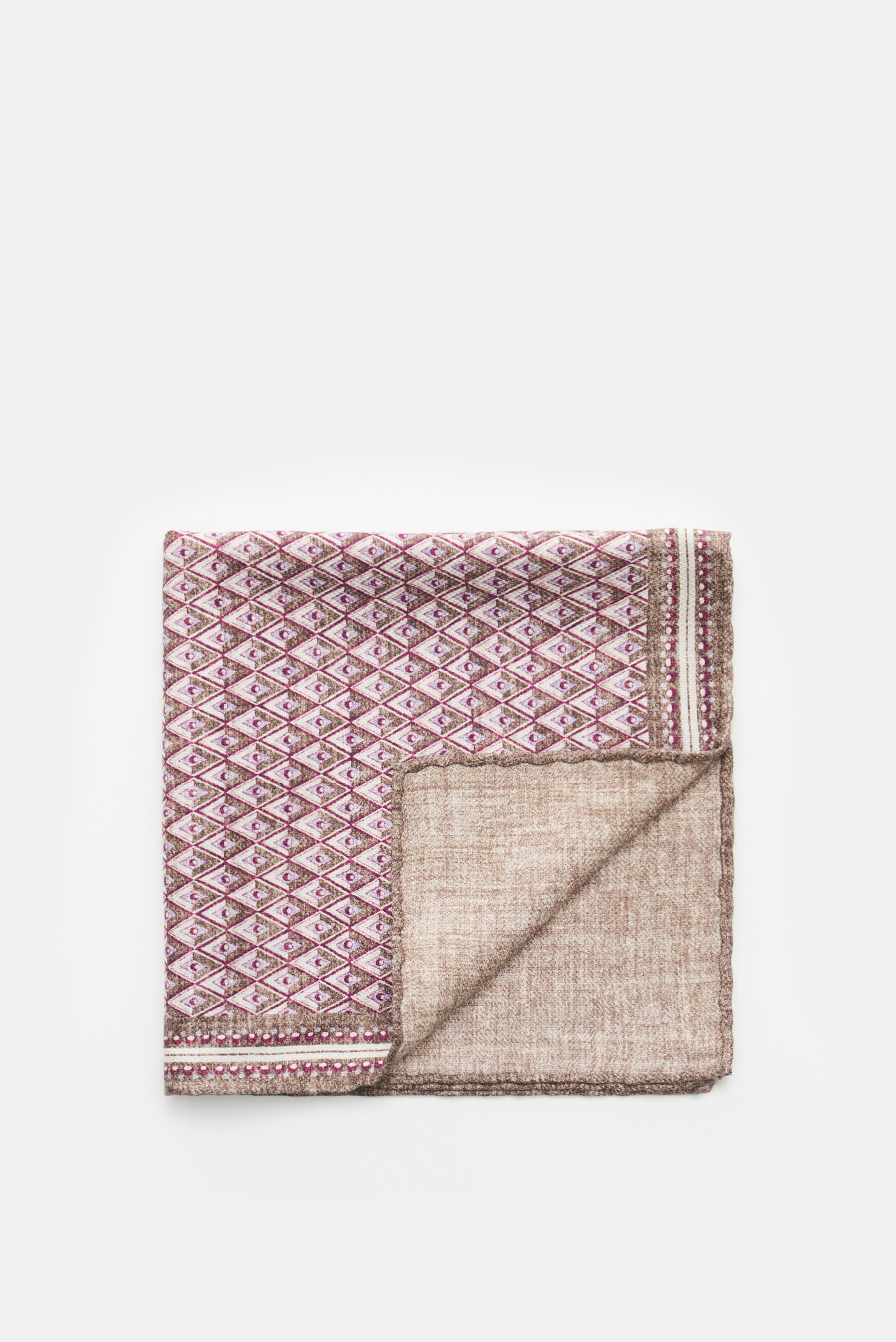 Brunello Cucinelli Seiden-Einstecktuch graubraun/creme/bordeaux gemustert