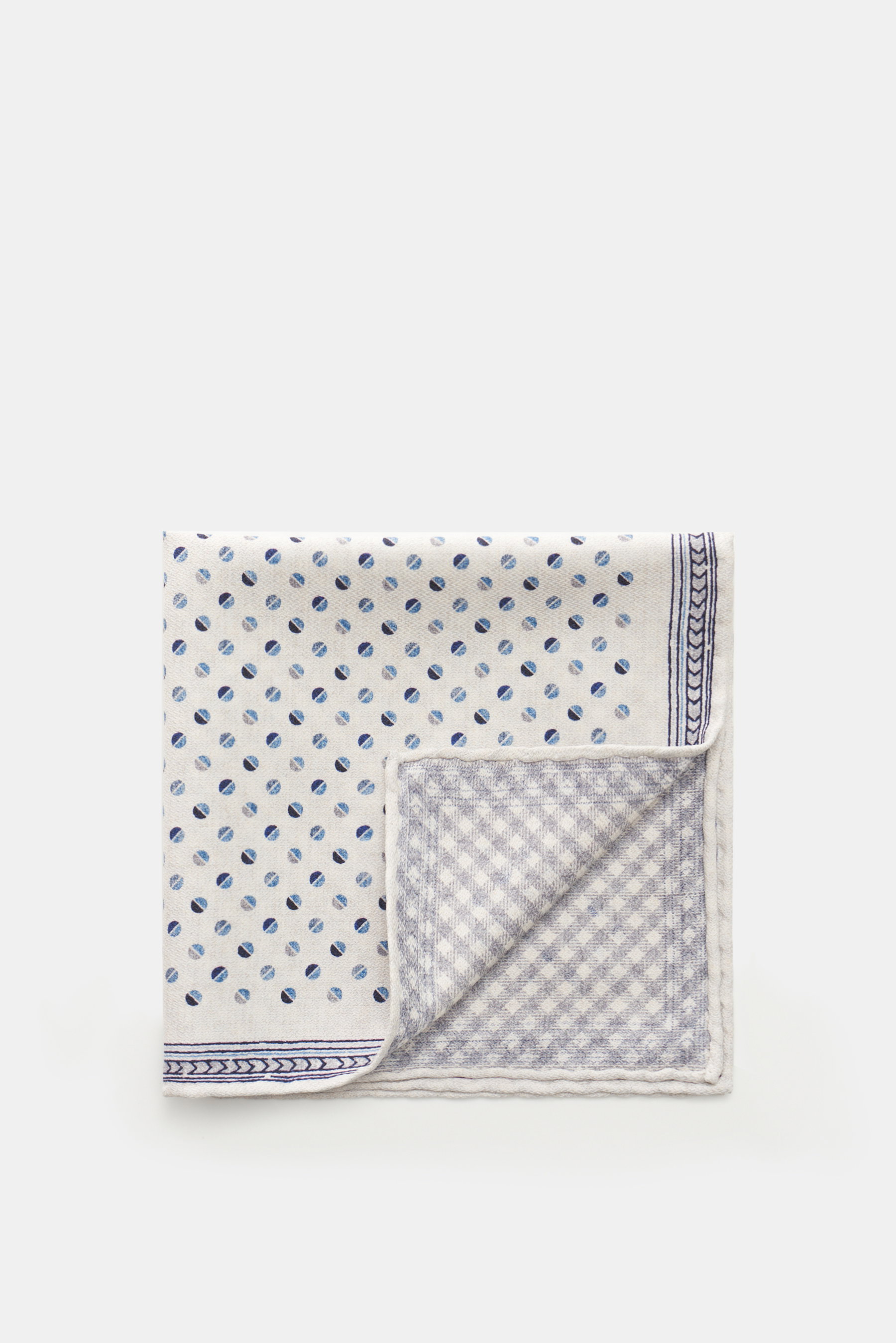 Brunello Cucinelli Seiden-Einstecktuch offwhite/blau/hellgrau gepunktet