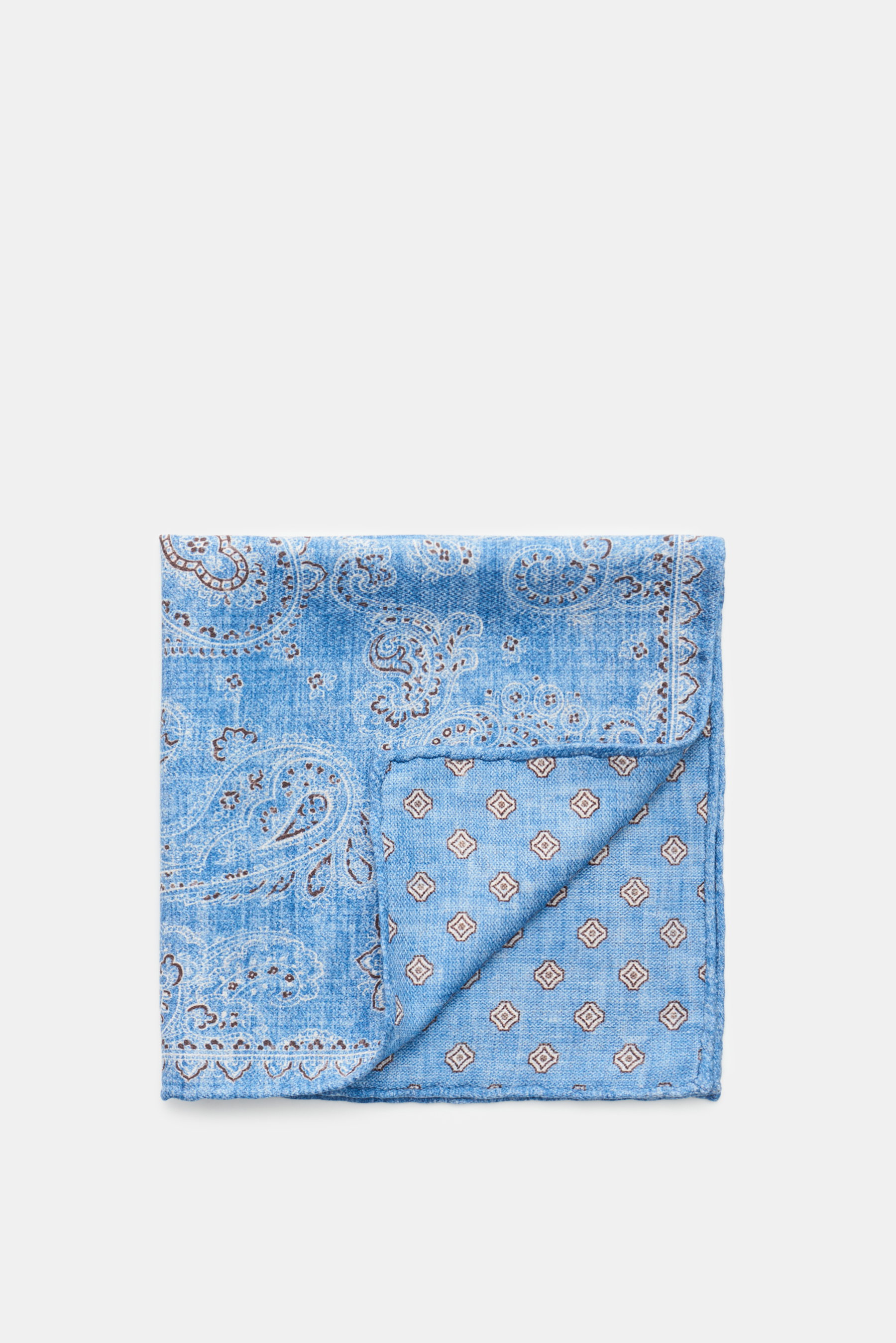 Brunello Cucinelli Seiden-Einstecktuch blau/offwhite/braun gemustert