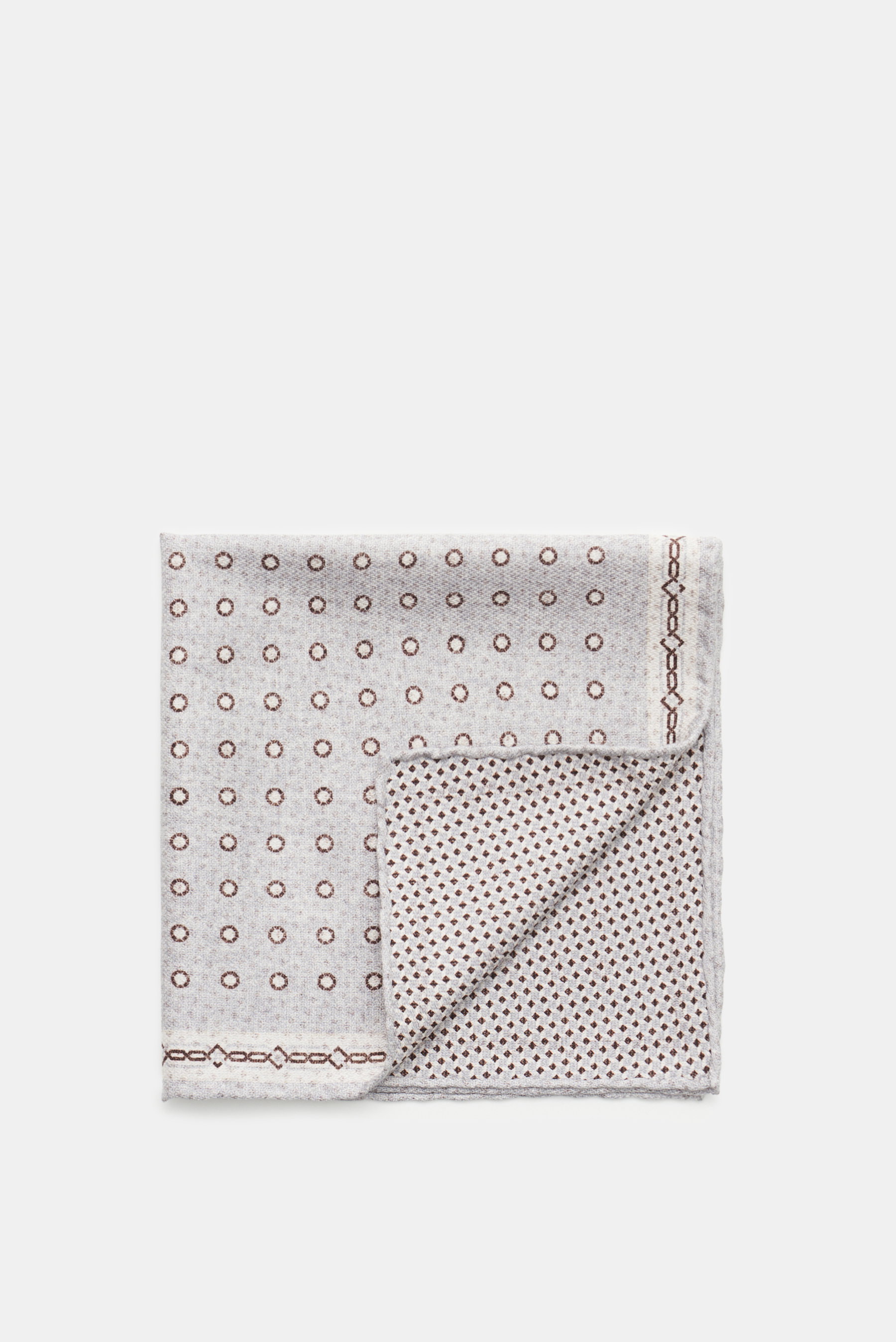 Brunello Cucinelli Seiden-Einstecktuch hellgrau/dunkelbraun/offwhite gemustert