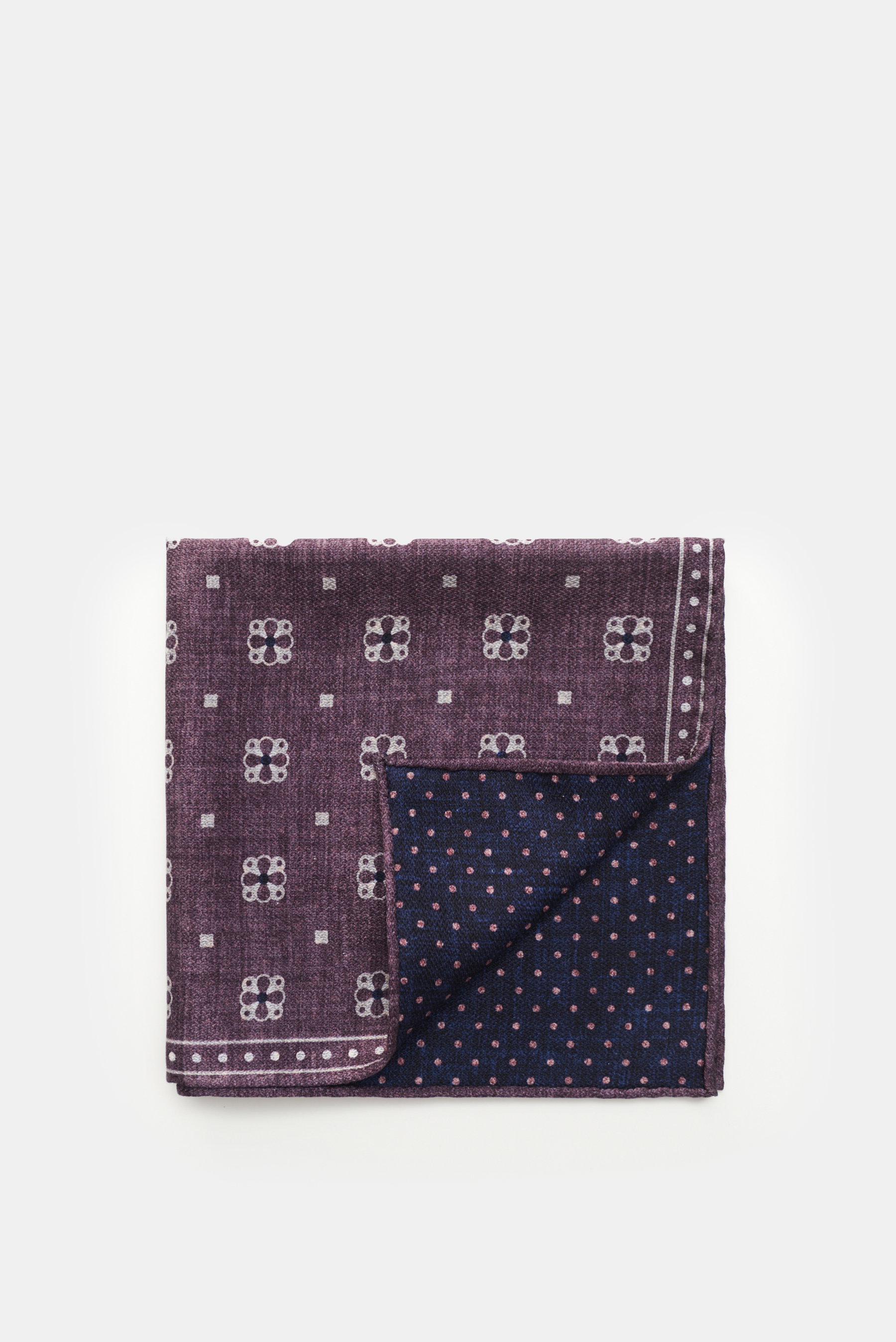 Brunello Cucinelli Seiden-Einstecktuch dunkel violett/navy/weiß gemustert