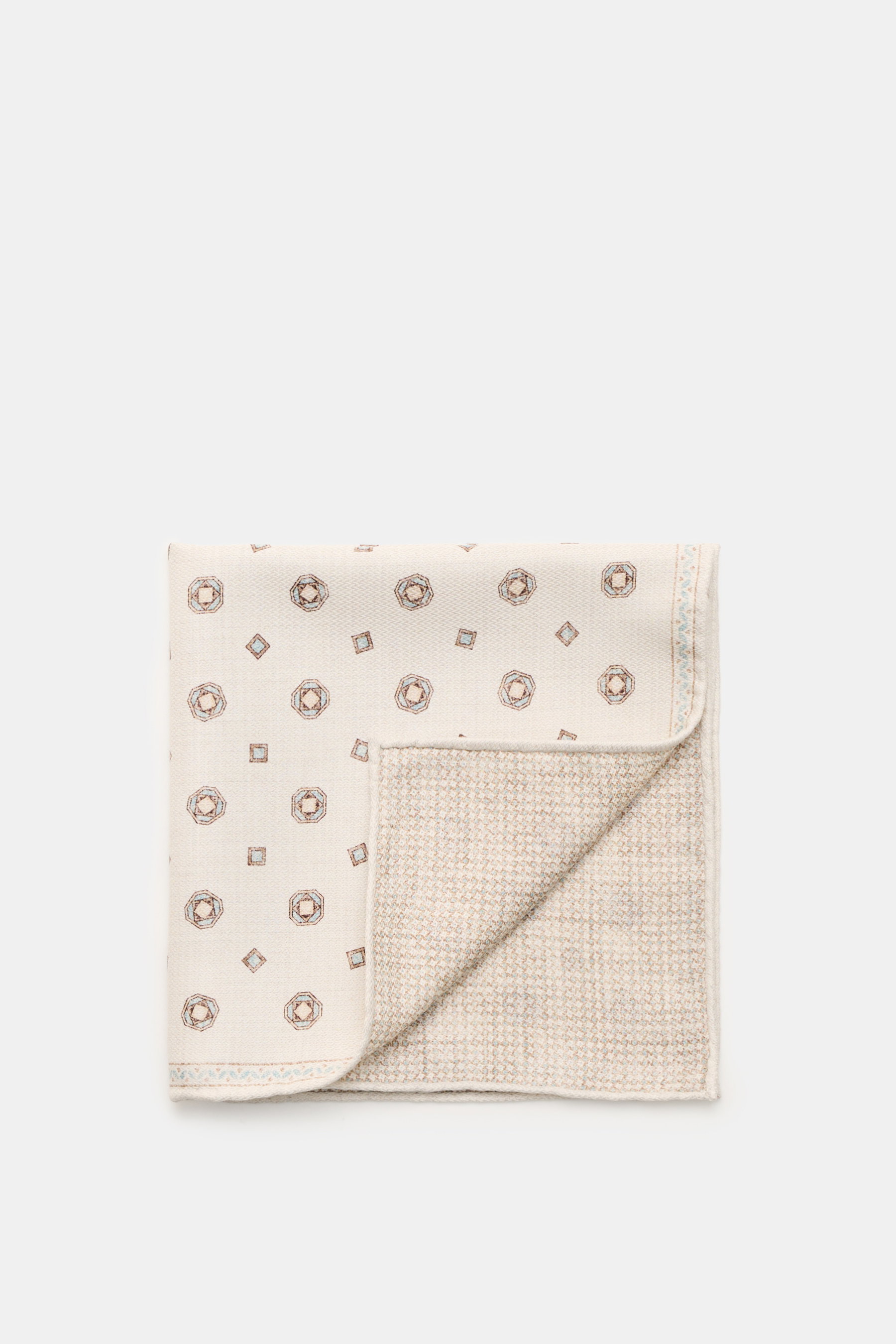 Brunello Cucinelli Seiden-Einstecktuch sand/braun/hellblau gemustert