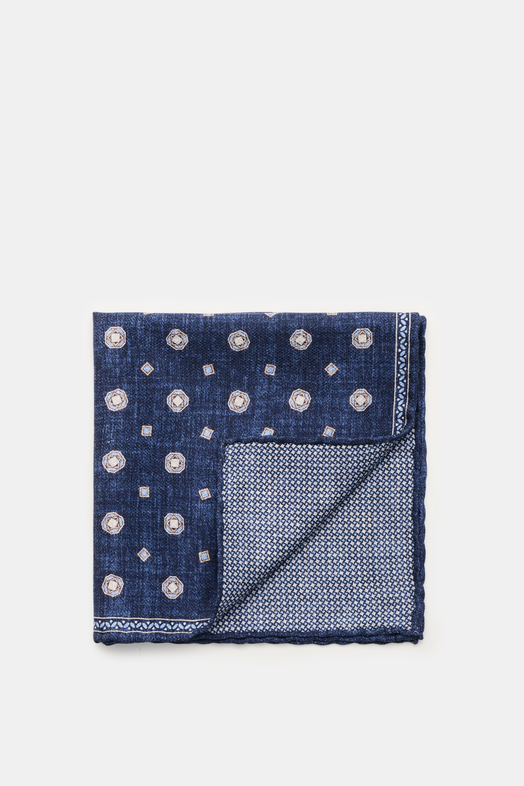 Brunello Cucinelli Seiden-Einstecktuch dunkelblau/hellblau/offwhite gemustert