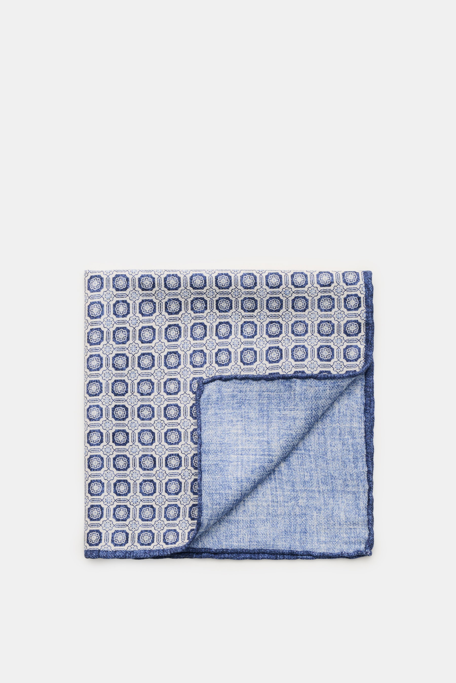 Brunello Cucinelli Seiden-Einstecktuch creme/blau/dunkelblau gemustert