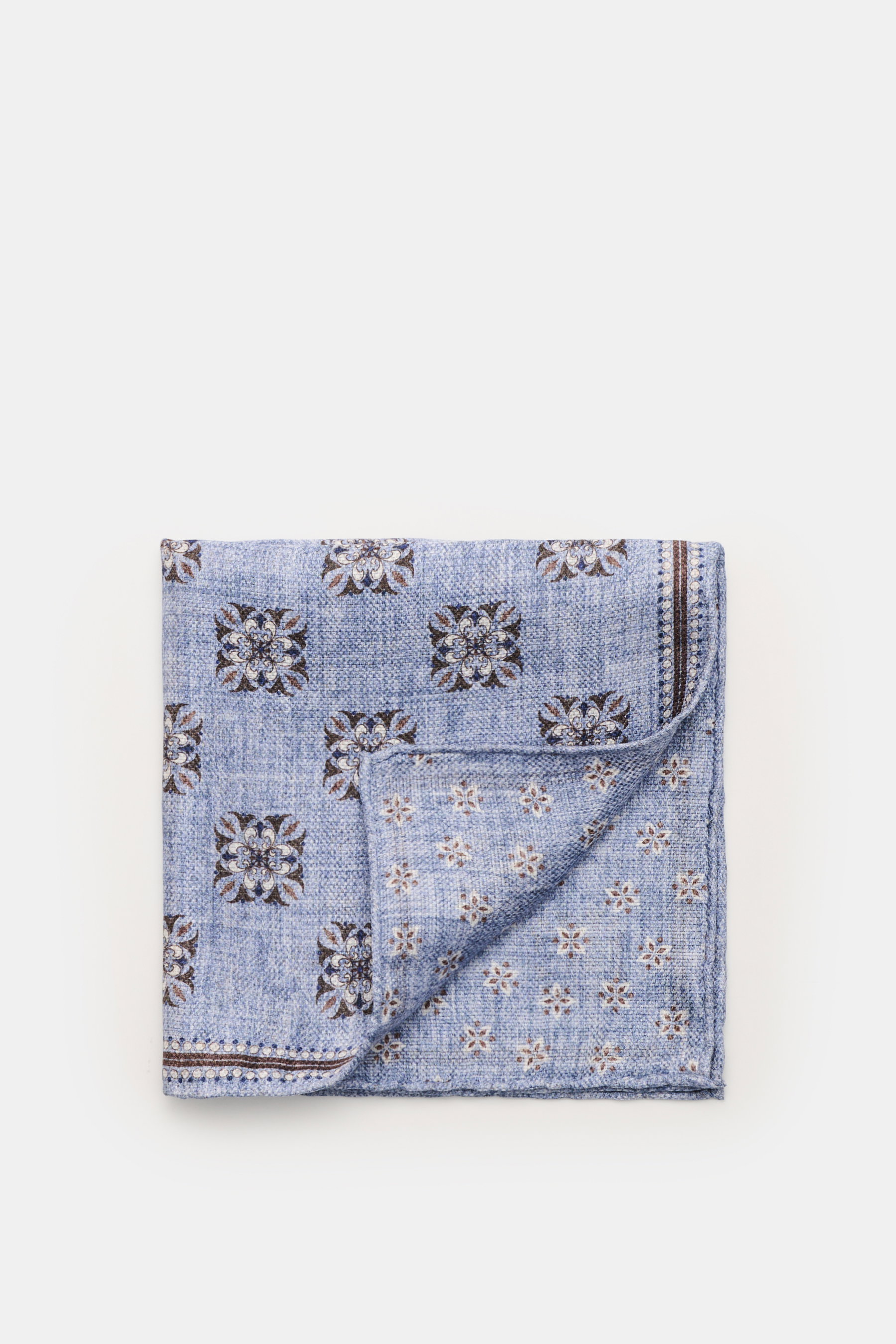 Brunello Cucinelli Einstecktuch blau/braun/offwhite gemustert