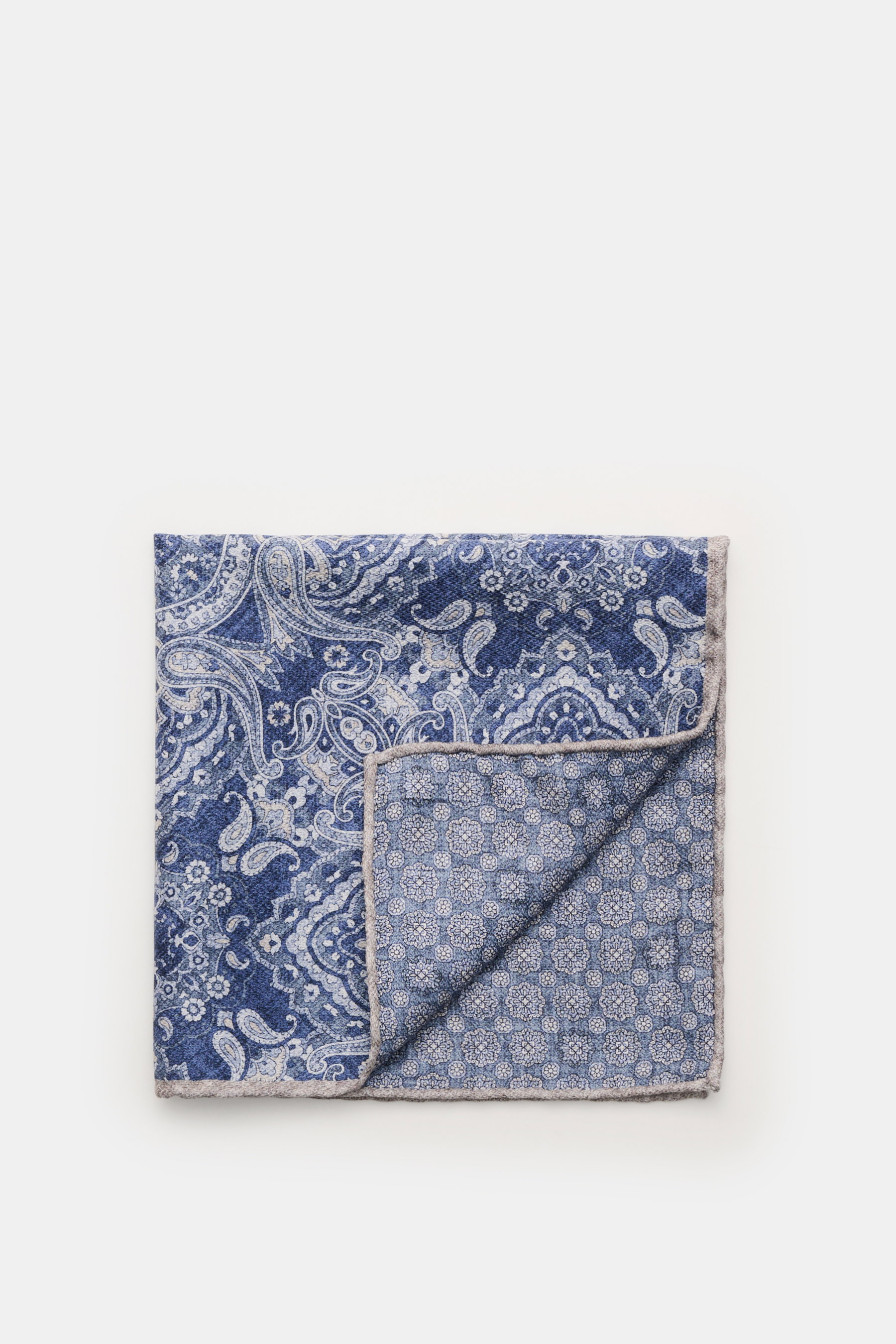 Brunello Cucinelli Silk pocket square blue/smoky blue/sand patterned
