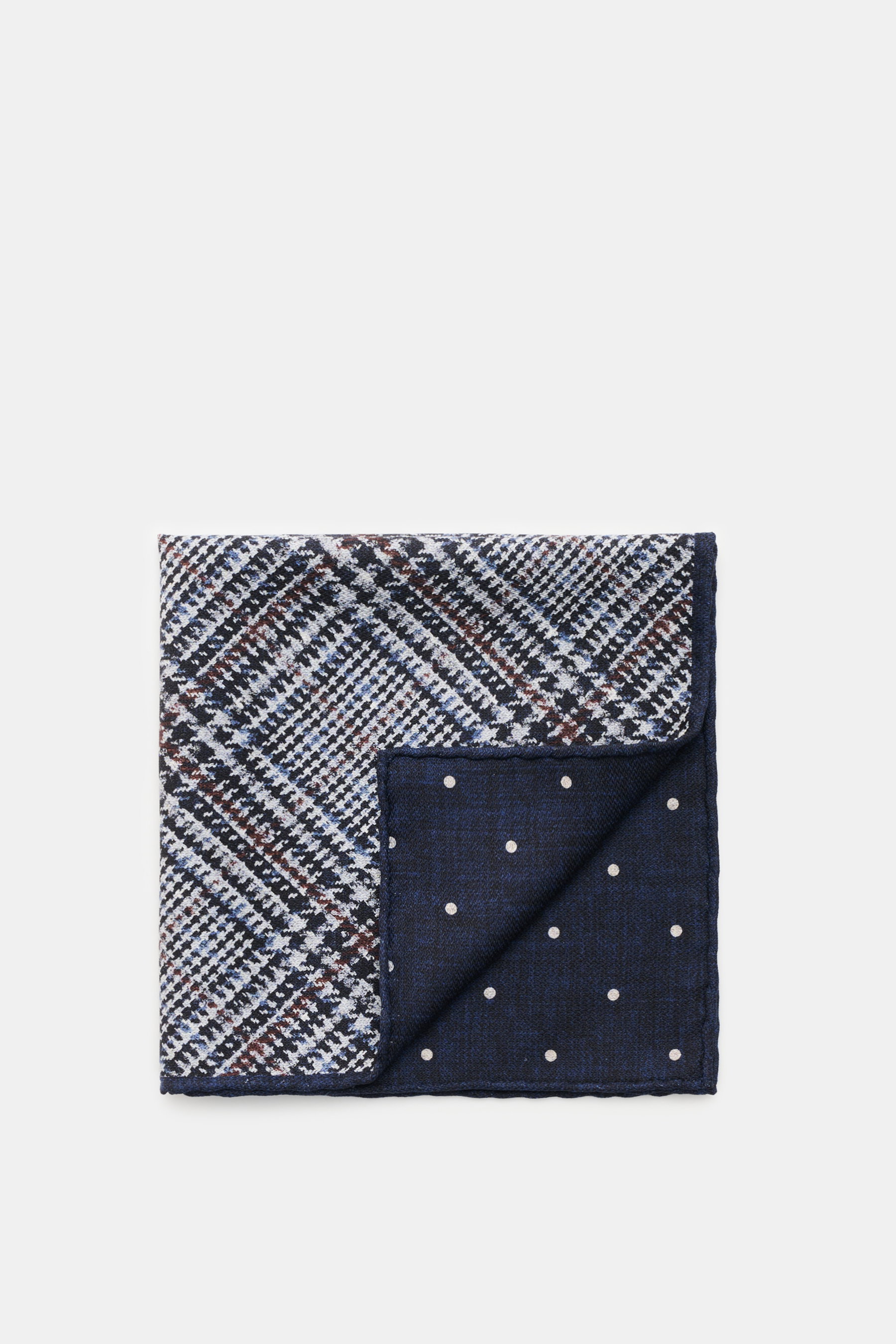 Brunello Cucinelli Seiden-Einstecktuch navy/grau/dunkelbraun gemustert