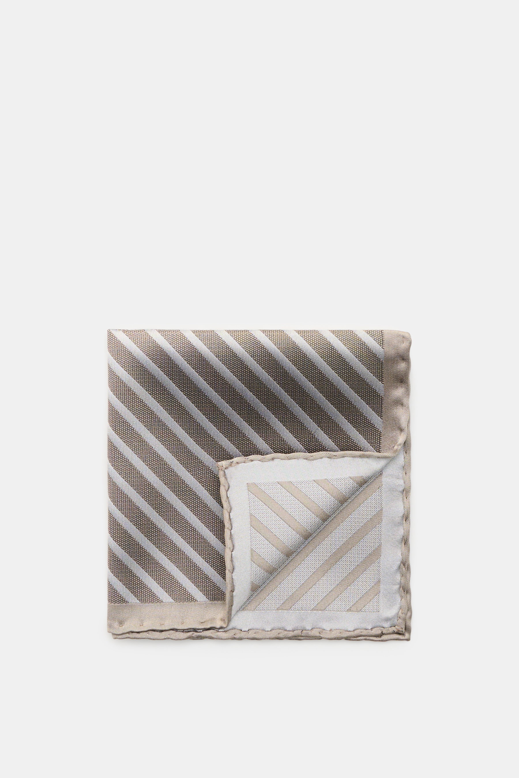 Brunello Cucinelli Seiden-Einstecktuch taupe/silbergrau gestreift