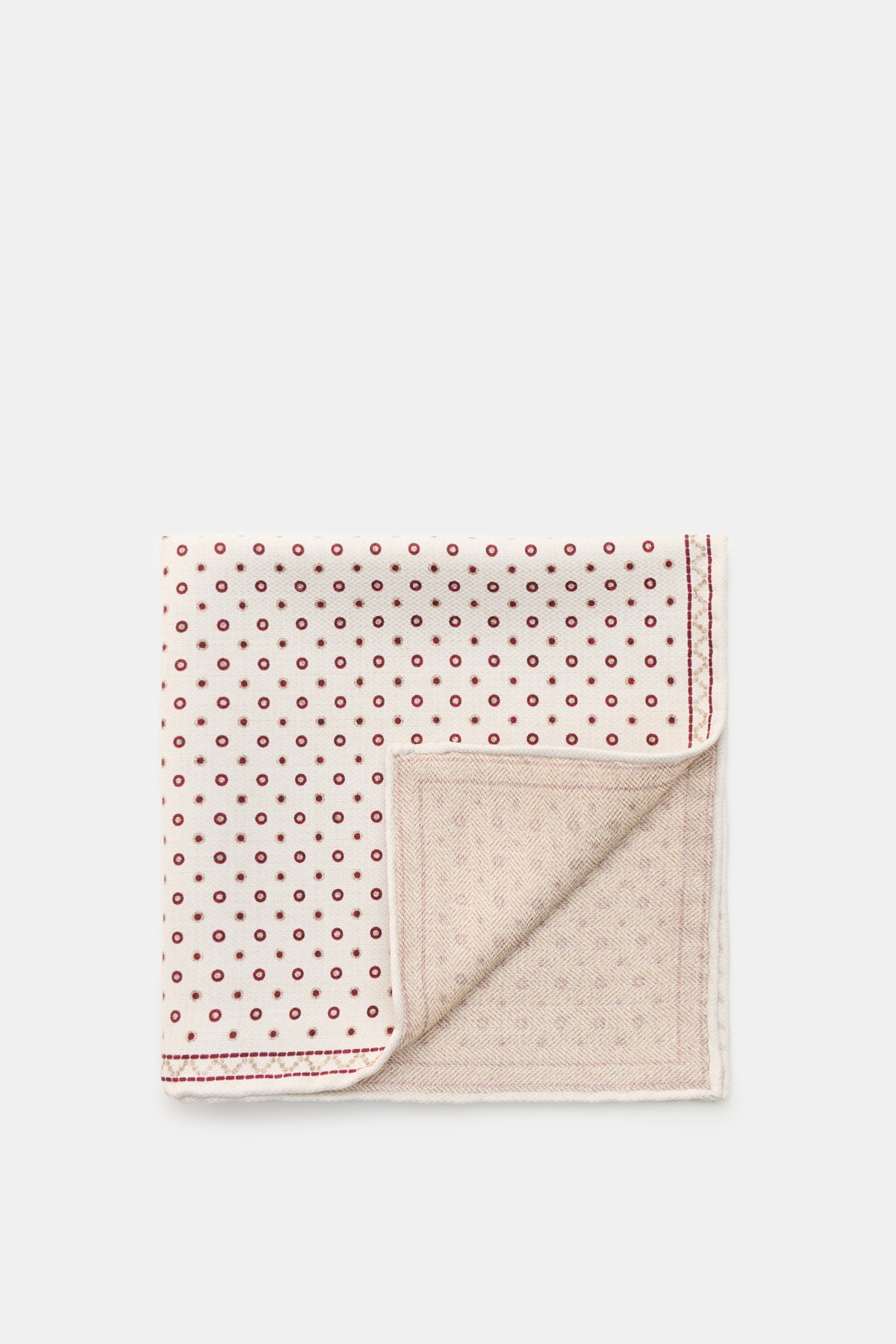 Brunello Cucinelli Seiden-Einstecktuch offwhite/beige/bordeaux gepunktet
