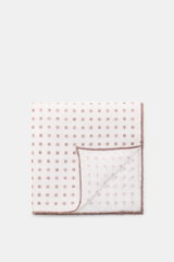 Rosi Collection Leinen-Einstecktuch 'Fox' weiß/braun gemustert, floraler Print, reines Leinen, weicher Griff, rollierte Kanten, Made in Italy, 31,5x31,5 cm, von oben fotografiert.